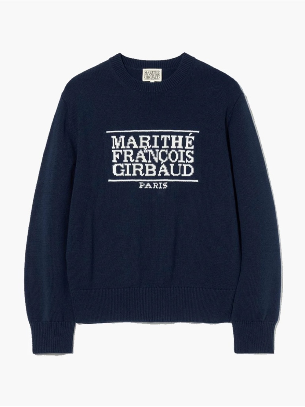 Marithe Francois Girbaud Navy and White Logo Crewneck Knit Sweater